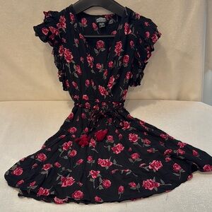 Angie Black Dress with Red Rose Pattern